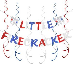 lot 6600 image: Little Firecracker Banner Red White and Blue, Little Firecracker First Birthday Banner Decorations, Red White and Blue 1st Birthday Baby Shower Decorations
