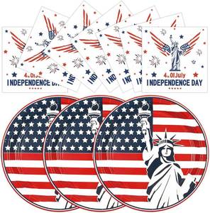 lot 6602 image: 50PCS Happy Birthday Plates and Napkins, 7inch Colorful Dots Cake Dessert Plates Disposable Paper Dinnerware Set Partys Supplies Decorations (Blue USA Flag, 7 Inch)
