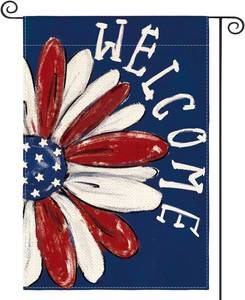 lot 6604 image: AVOIN colorlife Patriotic 4th of July Garden Flag 12x18 Inch Double Sided Outside, Memorial Day Floral Welcome Daisy Yard Outdoor Decoration