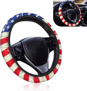 lot 6614 image: 1 PC Car Steering Wheel Cover, 15In x 1.6In American Flag Design, Vehicle Decorative Modification Accessory, Universal Breathable Automotive Steering Wheel Protective Cover (Red)