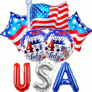 lot 6617 image: BELSITA 4th of July Balloons Patriotic Decoration Balloons Kit Independence Day Big Foil Balloons USA Flag Star Round Aluminum Balloon Set for Patriotic Parade Party Festival Decor Supplies 8Pcs