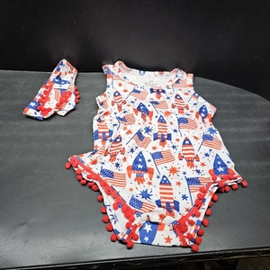 lot 6621 image: Baby Girl Clothes 4T5T Outfit Sleeveless Infant Romper Bodysuit with Headband