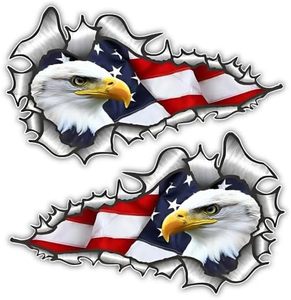 lot 6623 image: Pack of 2 American Bald Eagle Flag Car Decal Sticker, 8 Inch Patriotic Eagle Truck Decal Waterproof Bumper Sticker for Car Truck Trailer SUV Van Outdoor Window Wall Laptop Tablet Tool Box.