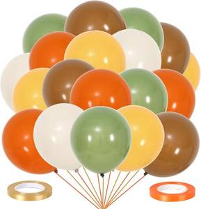 lot 6632 image: FYSUIMU 100Pcs Fall Thanksgiving Balloons with Ribbons 12 Inch Orange Yellow Sage Green Brown Rubber Balloons for Autumn Harvest Jungle Safari Woodland Party Baby Shower Family Dinner Decorations