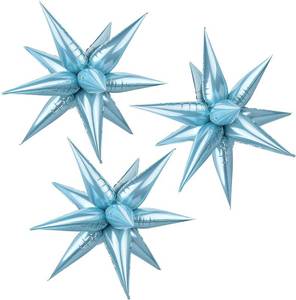 lot 6636 image: 3pcs 26inch 3D Explosion Star foil balloon, Pearled Blue Foil Cone star burst Balloons for Birthday Wedding New Year Party Event