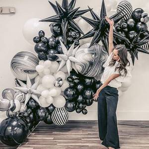 lot 6638 image: 178 PCS Black and White Balloon Garland Arch Kit with Striped Balloons,4D Agate Balloons and Explosion Star Foil Balloons for Men or Womens Birthday,Wedding,Disco Party Decorations Supplies