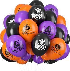 lot 6641 image: Halloween Party Balloons Decorations - 12 Inch Black Orange Purple Balloons (Pack of 50)  Vibrant Colors, for Kids Halloween Party Decorations