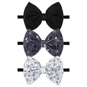 lot 6649 image: YanJie Halloween Bows for Baby Girls Elastic Nylon Headbands Toddler Girls Spider Hair Bows Ghost Hair Halloween Accessories Newborn