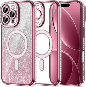 lot 6660 image: Petocase for iPhone 16 Pro Max Case Magnetic Glitter Phone Cases Compatible with MagSafe Sparkle Diamond Rhinestone Camera Lens Protector Slim Shockproof Cover for Girs Women Pink