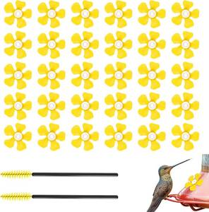 lot 6664 image: 30Pcs Hummingbird Feeders Replacement Flowers with 2 Cleaning Brushes, Pet Hummingbirds Feeder Parts, Feeding Ports Bee Guards Accessories for Outdoor Hanging Feeders