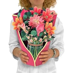 lot 6673 image: Freshcut Paper Pop Up Cards, Dear Dahlia, 12 inch Life Sized Forever Flower Bouquet 3D Popup Greeting Cards with Note Card and Envelope - Dahlia & Cala Lily Flowers (B09F3RMBT8)
