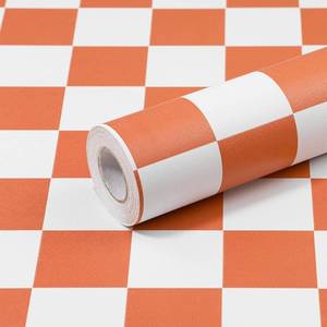lot 6685 image: CAX Checkered Peel and Stick Wallpaper Orange Wallpaper 17.3x160 Self Adhesive Mosaic Contact Paper Waterproof Checkerboard Wallpapers Removable Geometrical for Cabinets, Bedroom, Living Room