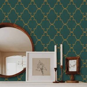 lot 6728 image: Timeet Modern Wallpaper Peel and Stick Geometric Gold and Green Contact Paper  or - 17.7x393.7 Removable Self Adhesive Wallpaper for Bedroom Living Room Wall Decor Vinyl