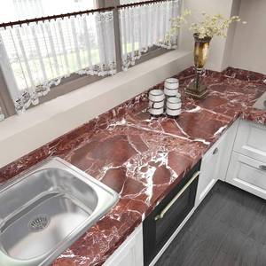 lot 6746 image: Burgeliy Self Adhesive Film15.8 356in Vinyl Wrap Protector Auto Modification Film red Marble Shiny for Bathroom Kitchen Countertops Table Desk Furniture Peel and Stick Waterproof Wallpaper Easy Clean