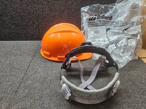 lot 6774 image: ORANGE Bullard 3-Rib S61 Cap Style Safety Hard Hat with 4-Point Ratchet Suspension and Cotton Brow Pad