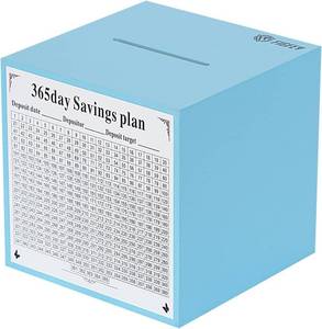 lot 6775 image: Wooden Piggy Bank for AdultsChildren, 365-day Money Saving Bank. Unbreakable Money Saving Box. Must be Broken to Open (Blue (Color), 5.9inches)