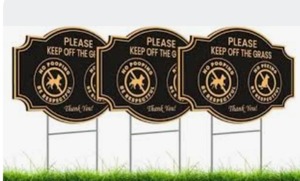 lot 6777 image: Pack of 3 Please Keep off the Grass Yard Plastic Sign with Metal Stakes - 12x8 Double Sided No Pooping No Peeing Dog Sign - Please Be Respectful Curb Your Dog Sign - Stay off Grass Signs for Yard
