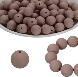 lot 6788 image: 100 Pcs Silicone Beads Bulk, Coffee 15mm Silicone Round Focal Loose Beads for Keychain Pens Bracelets Necklace DIY Crafts Making