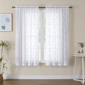 lot 6798 image: Lecloud Wasa White Sheer Curtains 63 Inch Length 2 Panels Set, Jacquard Textured Curtains for Bedroom, Airy Semi Sheer Window Curatin for Living Room with Dual Rod Pocket, 42 W x 63 L