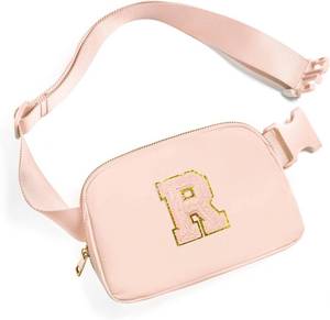 lot 6821 image: Gitus Gifts for 8 9 10 11 12 Year Old Girls Belt Bag Fanny Pack Crossbody Bags with Initial Letter Patch Cute Stuff Birthday Gifts for Teen Girls Women Personalized Trend Stuff (Coral Pink-R)