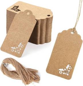 lot 6823 image: Koogel 100pcs Kraft Paper Tags with String - Party Favor Gift Tags for Wedding, Baby & Bridal Showers