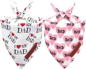lot 6828 image: Realeaf Fathers Day Dog Bandanas 2 Pack, Reversible I Love My Dad Pet Scarf for Boy and Girl, Premium Durable Fabric, Bandana for Small Medium Large and Extra Large Dogs (Large)