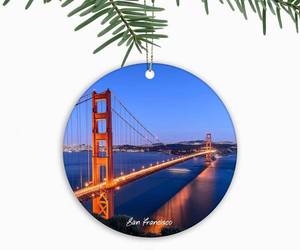 lot 6850 image: California Christmas Ornaments San Francisco City Souvenir,Xmas Tree Hanging Ornaments Ceramic Keepsake,Golden Gate Bridge