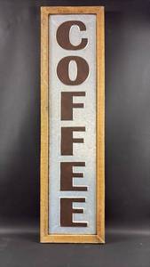 lot 5 image: Wood Frame Coffee Sign Wall Decor Approximately 32 inches by 9 inches