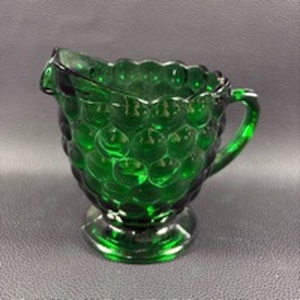 lot 14 image: Vintage Anchor Hocking Green Glass Bubble Pattern Creamer Pitcher