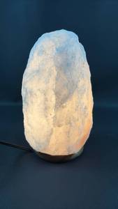 lot 16 image: LARGE Himalayan Salt Rock Lamp with Wooden Base 9 Inches Tall Almost Pure White