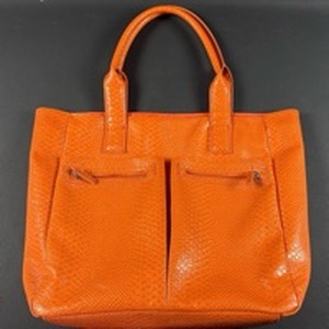 lot 24 image: Neiman Marcus Shoulder Bag Tote Orange Vegan Stamped Snakeskin
