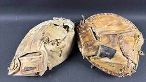 lot 70 image: Vintage Regent Catchers Mitt and Sportsmaster Fielders Baseball Glove