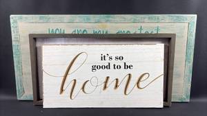 lot 95 image: Rustic Frame Wood Wall Decor With Sweet Sentiments Largest is 32 inches by 16 inches