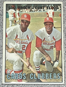 lot 46 image: 1967 Topps Baseball Card #63 - Lou Brock Curt Flood Cardinals Clubbers