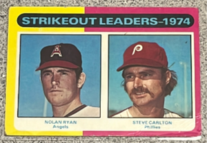 lot 71 image: 1975 Topps Baseball Card #312 - Strikeout Leaders  Nolan Ryan Steve Carlton