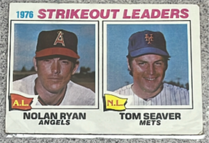 lot 78 image: 1977 Topps Baseball Card #6 - Strikeout Leaders  Nolan Ryan Tom Seaver