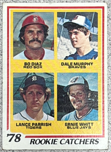 lot 110 image: 1978 Topps Baseball Card #708 - Rookie Catchers Dale Murphy