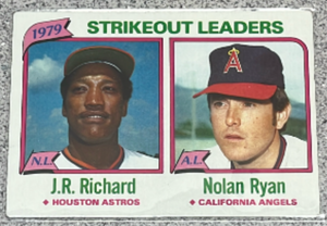 lot 136 image: 1980 Topps Baseball Card #206 - Strikeout Leaders Nolan Ryan