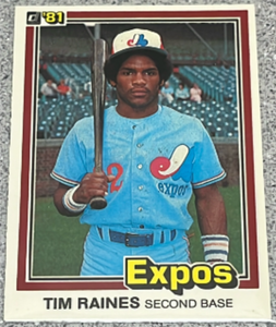 lot 187 image: 1981 Donruss Baseball Card #538 - Tim Raines Rookie Montreal Expos