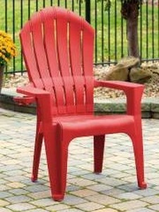 lot 39999 image: Big Easy Adirondak Patio Chair With Cup Holder, Cherry Red