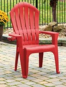 lot 40004 image: Big Easy Adirondak Patio Chair With Cup Holder, Cherry Red