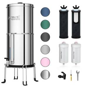lot 5230 image: Purewell 6-Stage Alkaline Water Filter System, 0.01�m Ultra-Filtration Countertop System with 4 Filters, Metal Water Level Spigot and Stand, pH 8-9, 2.25G, PW-OB-PH - Retail $180