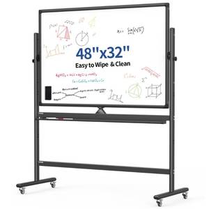 lot 5244 image: Mobile Whiteboard 48x32 for Office &amp Homeschool - Double-Sided Magnetic Dry Erase Board on Wheels - 360° Reversible Standing Easel for Agile Presentations &amp Classroom Teaching - Retail $110
