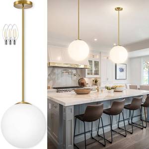 lot 5250 image: Bagood 14 Globe Pendant Light 3-Light Gold Mid Century Modern Light Fixture Milk Glass Pendant Light Globe Pendant Lights Kitchen Island Brushed Brass Finished with Milk Glass Lampshade for Bedroom - Retail $150
