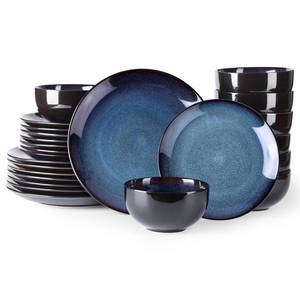lot 5252 image: LERATIO Ceramic Dinnerware Sets for 8,Stoneware Plates and Bowls Sets,Handmade Reactive Glaze Dishes Set,Chip Resistant and Scratch Resistant  Oven&Dishwasher & Microwave Safe-Blue(24PCS) - Retail $139