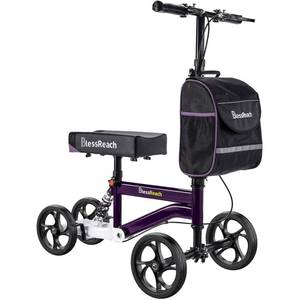 lot 5265 image: BlessReach Economy Knee Scooter, Steerable Knee Walker, Foldable Knee Scooters for Foot Injuries Adult Best Crutches Alternative Knee Scooter for Adults Purple - Retail $100