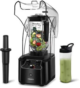 lot 5266 image: CRANDDI Quiet Commercial Blender with Soundproof Shield, 2200 Watt Professional Blenders for Kitchen with 80oz Jar and Self-Cleaning, High-Speed Blenders K90 Black - Retail $260