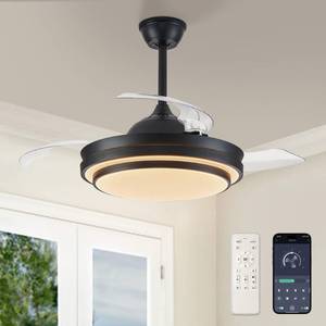 lot 5271 image: LEDIARY Retractable Ceiling Fans with Lights and Remote, 42 Inch Fandelier Ceiling Fans with LED Lighting, Smart Modern Ceiling Fan, Stepless Color Changeable, Dimmable, Timer Setting - Retail $120
