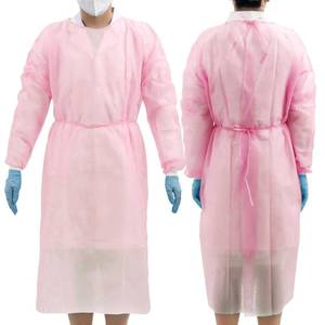 lot 5278 image: JMU 100 Pcs Disposable Isolation Gowns Pink, Polypropylene Medical Gowns Long with Knitted Cuffs - Retail $90