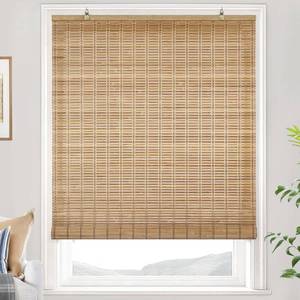 lot 5282 image: LazBlinds Cordless Bamboo Blinds, Bamboo Roll Up Shades for Windows, Light Filtering Hanging Window Blinds, Shades for Patio IndoorOutdoor Porch, 26 W x 64 H, Brown206 - Retail $38